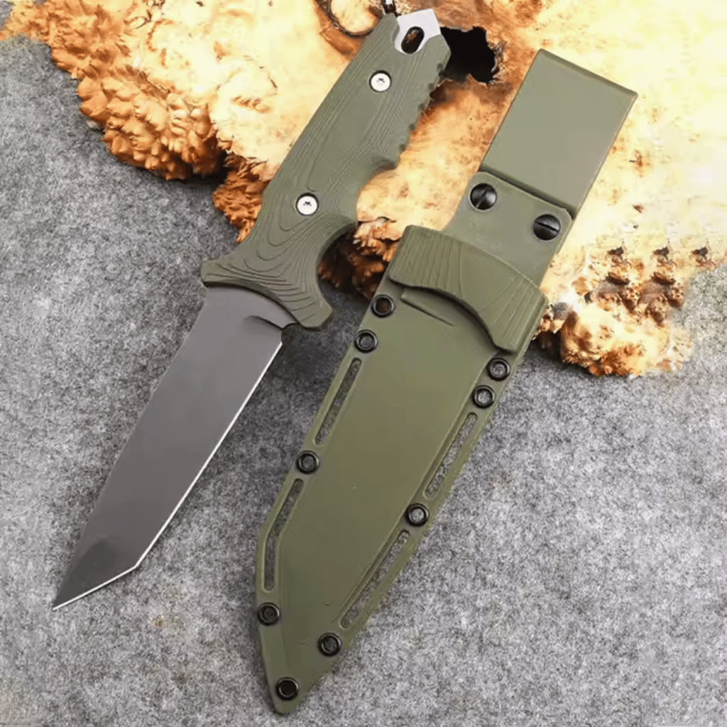 Army Green Stainless Steel Knife With Sheath