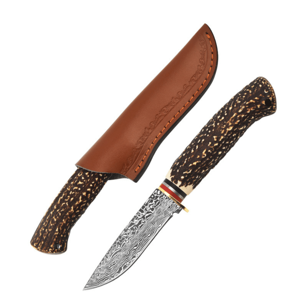 Bone Handle Damascus Stainless Steel Knife With Sheath