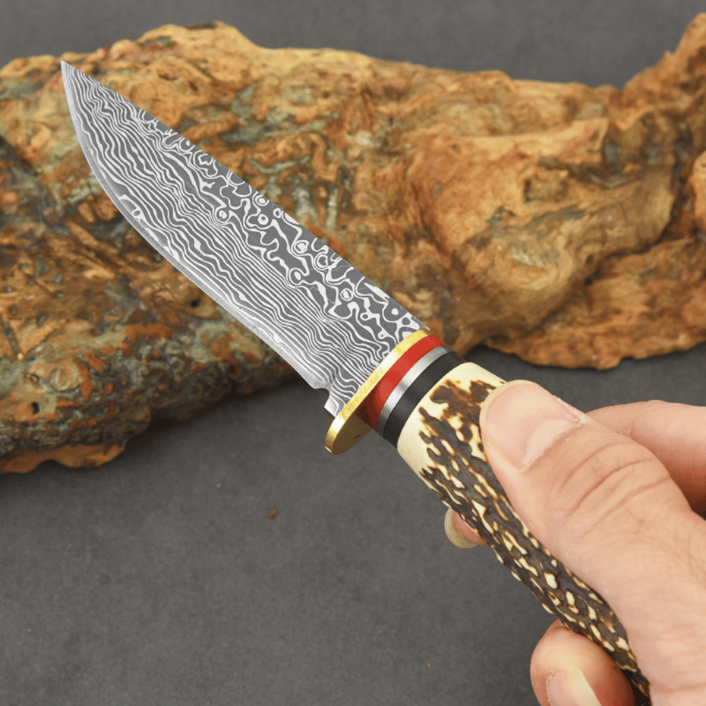 Bone Handle Damascus Stainless Steel Knife With Sheath
