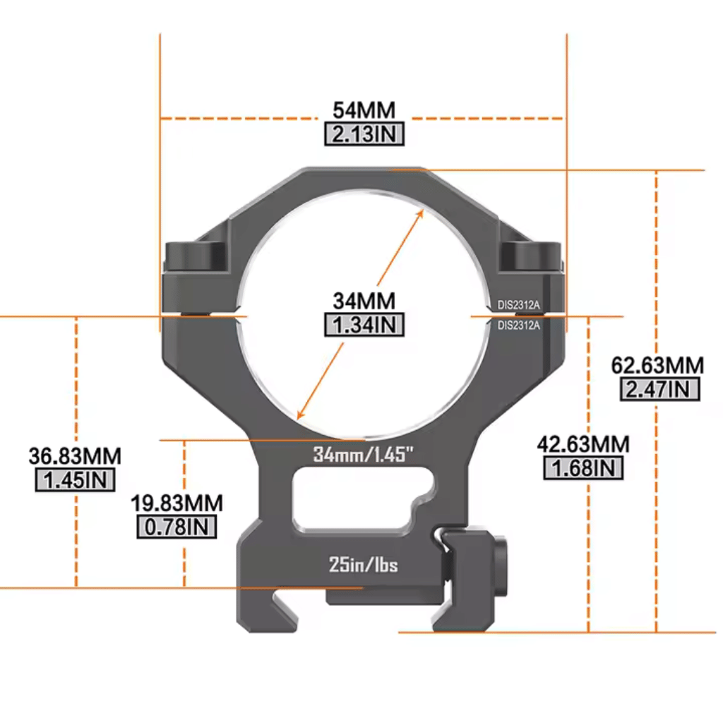 Discovery 6061 34mm High Profile Picatinny Scope Rings 2pc