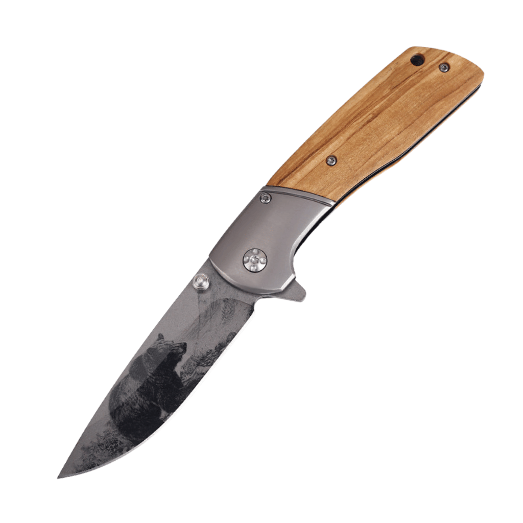Etched Bear Stainless Steel Pocket Knife