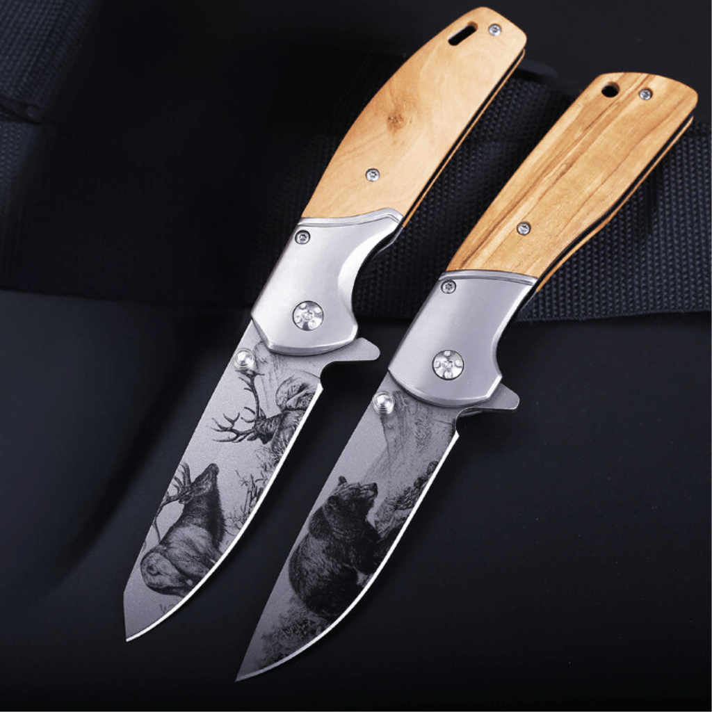 Etched Bear Stainless Steel Pocket Knife