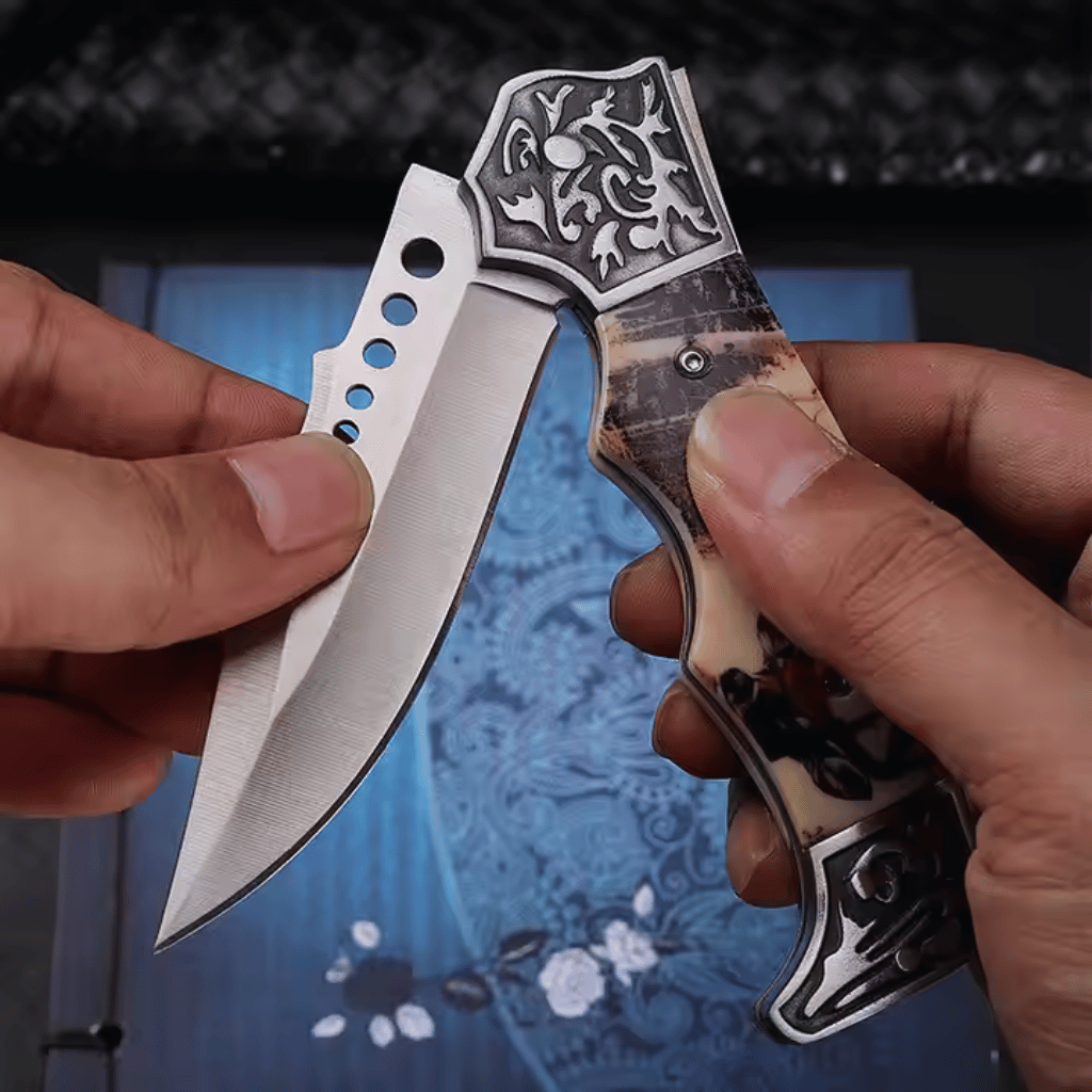 Etched Deer Rosewood Handle Stainless Steel Pocket Knife