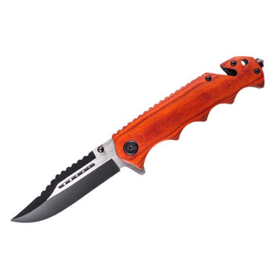 Black Stainless Steel Folding Knife Wood Handle