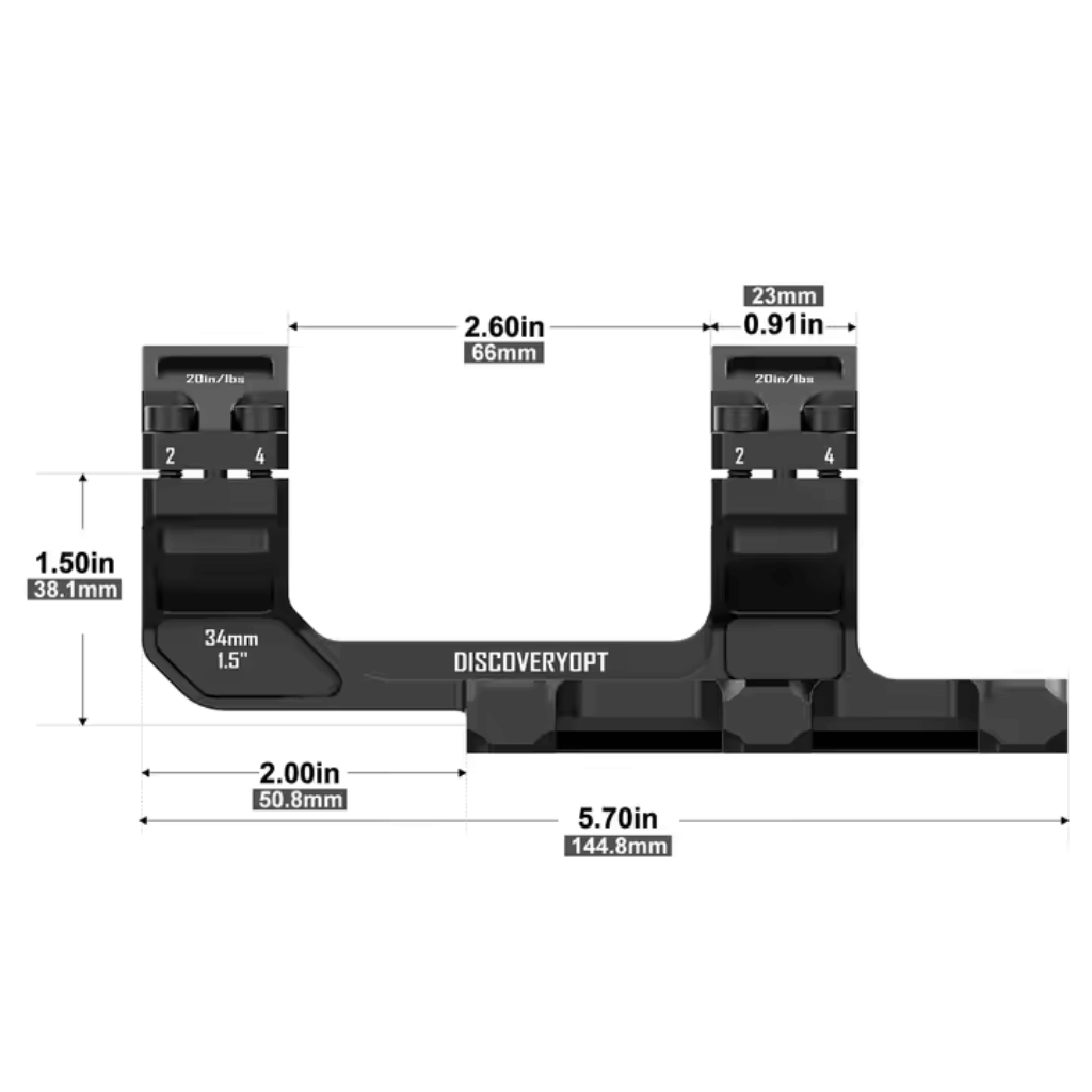 Discovery 34mm 0 MOA Rigid Low Profile Picatinny Cantilever Scope Mount