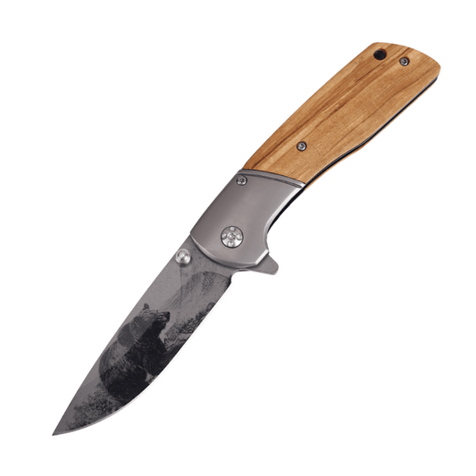 Etched Bear Stainless Steel Pocket Knife