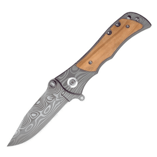 Outdoor Damascus Stainless Steel Folding Knife Olivewood Handle